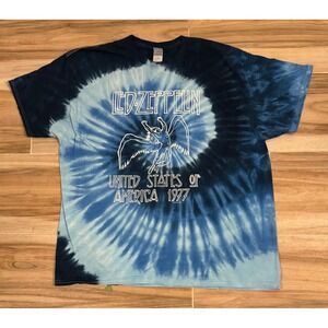 Led Zeppelin 1977 USA Tour Tie Dye Graphic T-Shirt Blue Colortone 2XL Mens